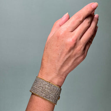 Brazalete Telar Dorado Grueso Metálico Plateado
